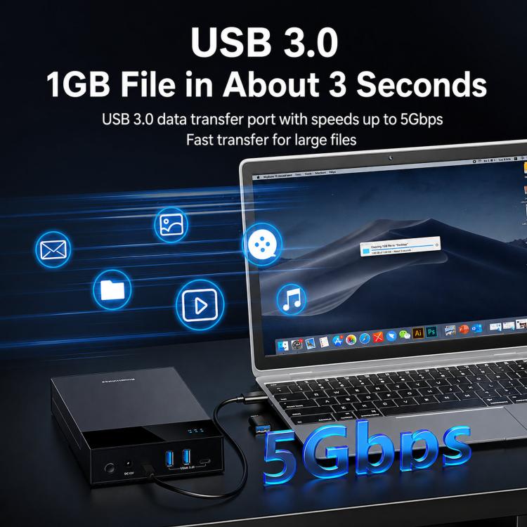 Blueendless 3.5/2.5 Inch SATA External Hard Drive Enclosure With Built-In USB 3.0 Hub USB To SATA HDD SSD Case Max 20TB, US Plug, EU Plug, UK Plug