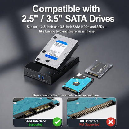 Blueendless 3.5/2.5 Inch SATA External Hard Drive Enclosure With Built-In USB 3.0 Hub USB To SATA HDD SSD Case Max 20TB, US Plug, EU Plug, UK Plug