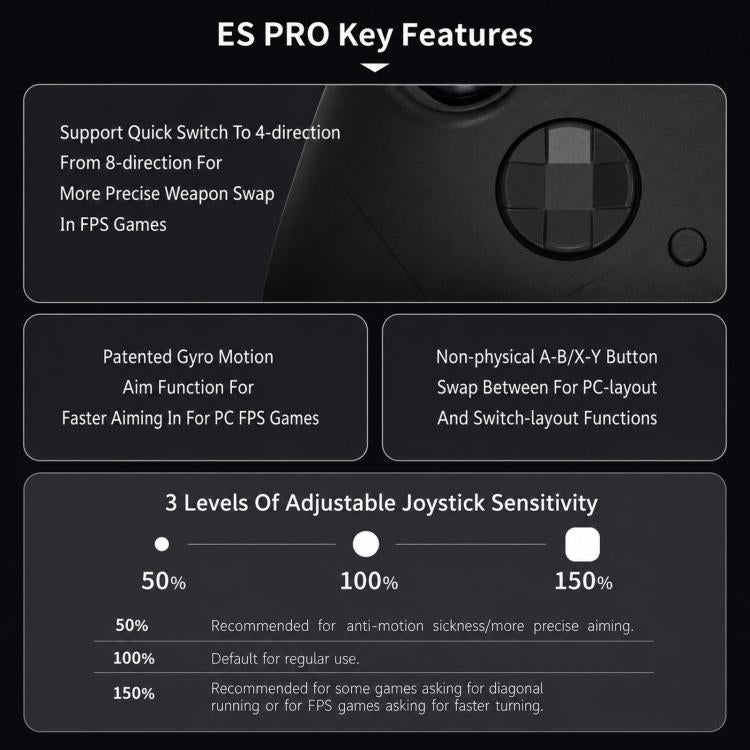 GuliKit ES Pro E-Sports Controller With TMR Joysticks Support Switch / Switch 2 Wakeup