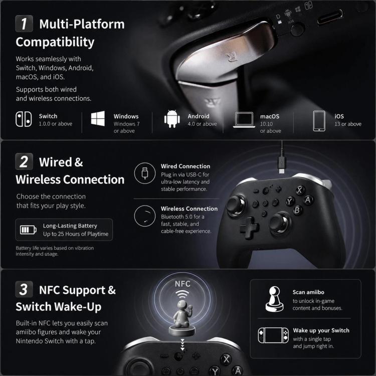 GuliKit KK2T Controller With TMR Electromagnetic Joystick Support NFC Amiibo and Switch Wakeup
