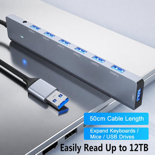 USB 3.0 Hub High Speed 7-Port Expander Aluminum Alloy Splitter With Independent DC 3.5mm Power Supply, ADS-313A