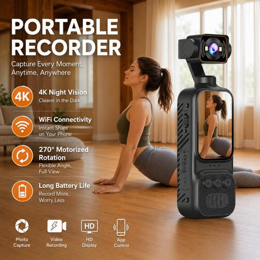 Caméra Vlog portable avec objectif rotatif motorisé à 270 degrés, écran 2 pouces, enregistreur vidéo de poche, caméra d'action sport WiFi, DV07-4K