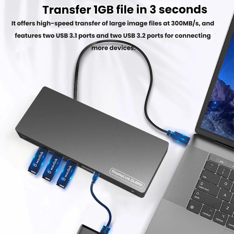 Blueendless Dual HDMI/DP Gigabit Expansion Dock With USB 3.2 Split Cable For Triple Display Expansion, 14 in 1