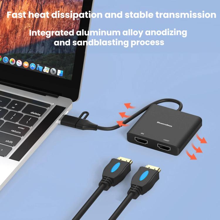 Blueendless Type-C Docking Station Dual HDMI Converter 4K High-Definition M1/2 Display Expansion, HU401
