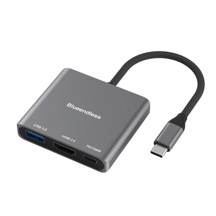 Blueendless 3 In 1 Type-C Docking Station To HDMI 4K/60Hz Laptop USB 3.0 Converter, 3 in 1