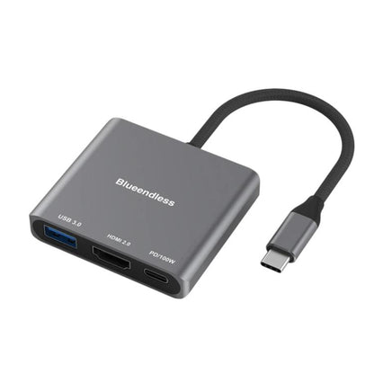 Blueendless 3 In 1 Type-C Docking Station To HDMI 4K/60Hz Laptop USB 3.0 Converter, 3 in 1