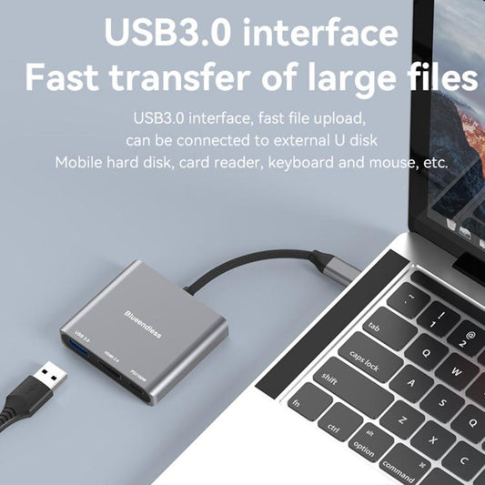 Blueendless 3 In 1 Type-C Docking Station To HDMI 4K/60Hz Laptop USB 3.0 Converter, 3 in 1