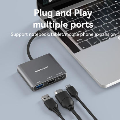 Blueendless 3 In 1 Type-C Docking Station To HDMI 4K/60Hz Laptop USB 3.0 Converter, 3 in 1