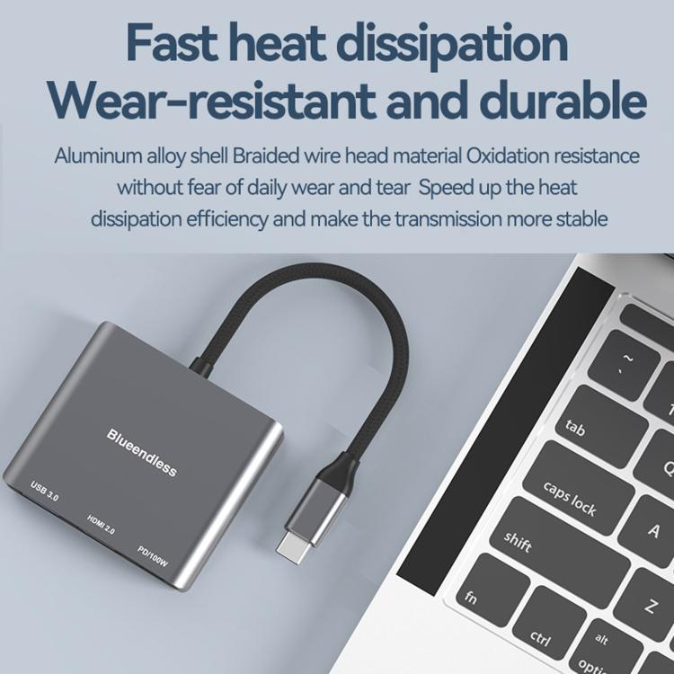 Blueendless 3 In 1 Type-C Docking Station To HDMI 4K/60Hz Laptop USB 3.0 Converter, 3 in 1