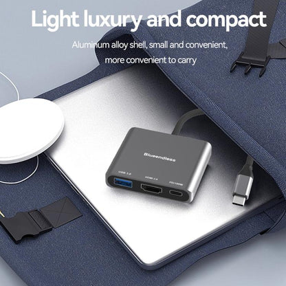 Blueendless 3 In 1 Type-C Docking Station To HDMI 4K/60Hz Laptop USB 3.0 Converter, 3 in 1