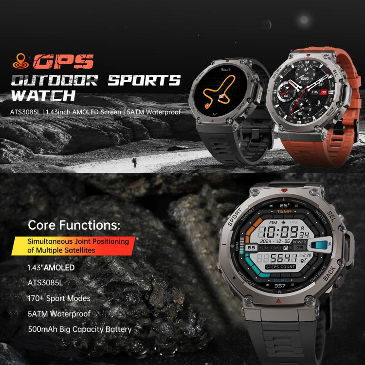 DM58 1.43 Inch AMOLED Screen GPS Smart Watch 5ATM Waterproof Sports Watch