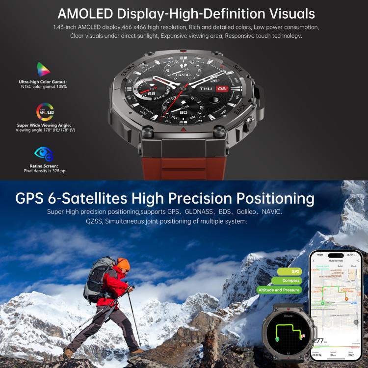 DM58 1.43 Inch AMOLED Screen GPS Smart Watch 5ATM Waterproof Sports Watch