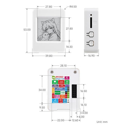 Waveshare RP2350A 1.54inch E-Paper Display Development Board 200 × 200 Resolution,, Without Touch Control, With Touch Control