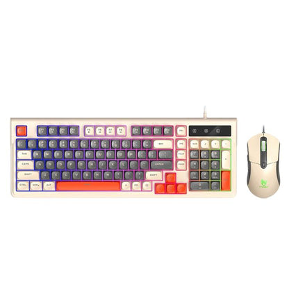 T-WOLF TF330 Wired Keyboard And Mouse Combo 3-Color Block Retro Gaming Keyboard With 98-Key Compact Layout, RGB Backlit