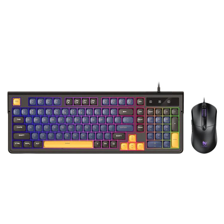 T-WOLF TF330 Wired Keyboard And Mouse Combo 3-Color Block Retro Gaming Keyboard With 98-Key Compact Layout, RGB Backlit