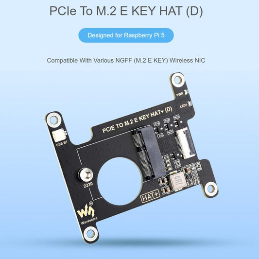 Waveshare 33828 Carte d'extension PCIe vers M.2 E KEY pour Raspberry Pi 5, compatible avec diverses cartes réseau sans fil NGFF, prend en charge la connexion USB Bluetooth, 33828