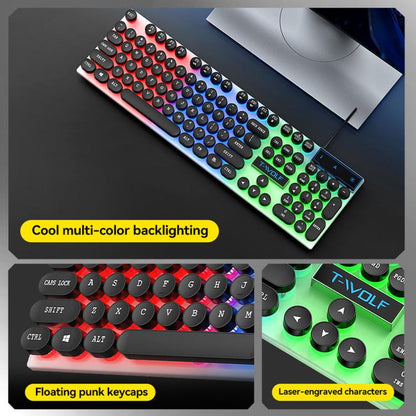 T-WOLF 5-In-1 PC Gaming Bundle Included Backlit Keyboard, Wired Mouse, Headset, Speakers And Mouse Pad