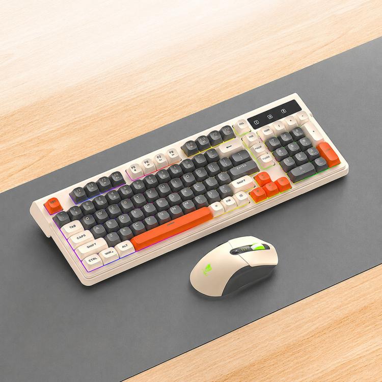 T-WOLF TF300 Rechargeable Wireless Keyboard and Mouse Combo 2.4G/Bluetooth Dual Mode 98-Key Compact Keyboard with Mixed-Color Backlit