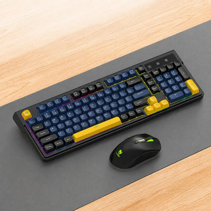 T-WOLF TF300 Rechargeable Wireless Keyboard and Mouse Combo 2.4G/Bluetooth Dual Mode 98-Key Compact Keyboard with Mixed-Color Backlit