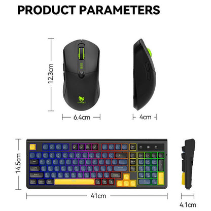 T-WOLF TF300 Rechargeable Wireless Keyboard and Mouse Combo 2.4G/Bluetooth Dual Mode 98-Key Compact Keyboard with Mixed-Color Backlit