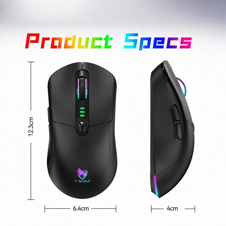 T-WOLF X5 Tri-Mode Wireless Gaming Mouse 12800 DPI Adjustable Rechargeable Gamer Mouse With RGB Backlit