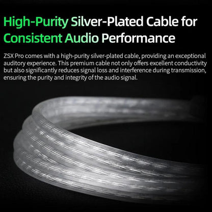 KZ ZSX PRO 5BA+1DD Hybrid-Driver 1.2m Wired Earphones HiFi Audio Sports Gaming Detachable Cable Design, Standard, With Mic