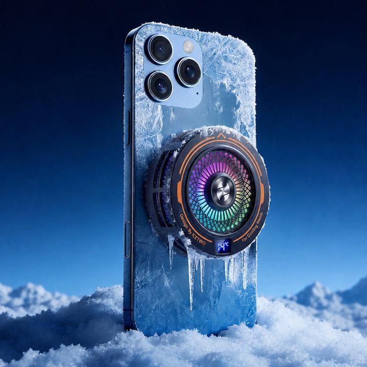 AI Mobile Phone Cooler Magnetic Semiconductor Radiator with Temperature Display & RGB Light, White, Black, With Clip White, With Clip Black