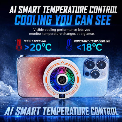 AI Mobile Phone Cooler Magnetic Semiconductor Radiator with Temperature Display & RGB Light, White, Black, With Clip White, With Clip Black