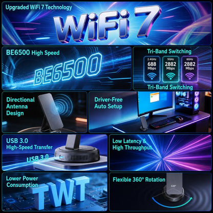 COMFAST CF-986BE PRO BE6500 WiFi 7 USB Adapter Tri-Band 6452Mbps Wireless Network Card, CF-986BE PRO