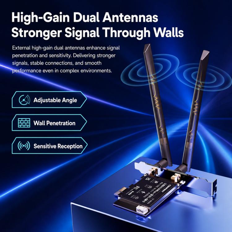COMFAST CF-BE650 Tri-Band 6500Mbps WiFi 7 PCIe Card Bluetooth 5.4 Desktop Wireless Adapter, CF-BE650