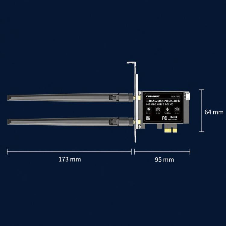COMFAST CF-BE650 Tri-Band 6500Mbps WiFi 7 PCIe Card Bluetooth 5.4 Desktop Wireless Adapter, CF-BE650