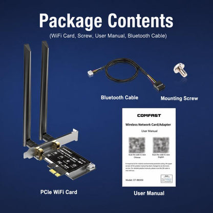 COMFAST CF-BE650 Tri-Band 6500Mbps WiFi 7 PCIe Card Bluetooth 5.4 Desktop Wireless Adapter, CF-BE650