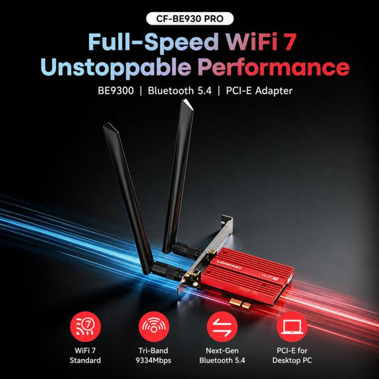 COMFAST CF-BE930 Pro BE9300 Carte PCIe WiFi 7 Adaptateur sans fil de bureau tri-bande Bluetooth 5.4, CF-BE930 Pro