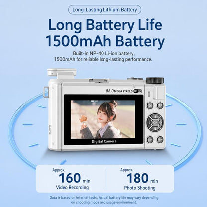 8K Digital Camera With 3.0 Inch IPS Screen 18X Zoom Auto Focus WiFi Micro Camera, White No Memory Card, Black No Memory Card, Pink No Memory Card, White 32GB Memory Card+USB Card Reader, Black 32GB Memory Card+USB Card Reader                           ...