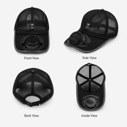 Solar Fan Hat with 3-Speed Adjustable Cooling Rechargeable Sun Cap Mesh Breathable Baseball Visor