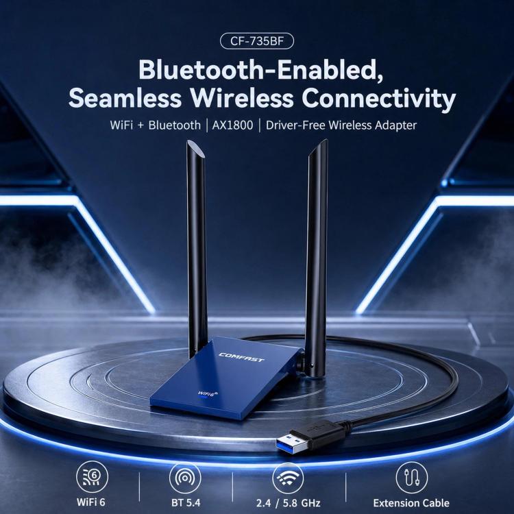 COMFAST CF-735BF WiFi 6 USB Adapter AX1800 Dual Band Wireless Network Card With Bluetooth 5.4, CF-735BF