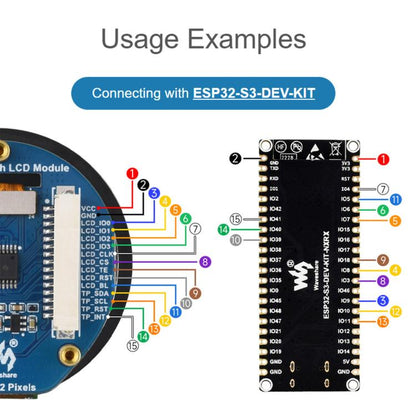 Waveshare 1.46inch Touch LCD Display Module 412 × 412 Resolution, 16.7M Color, QSPI And I2C Communication Interfaces, 34955