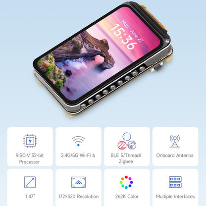 Waveshare ESP32-C5 1.47inch 262K Color LCD Display Development Board Supports Wi-Fi 6 And Bluetooth 5, Without Headers, With Pre-soldered Headers