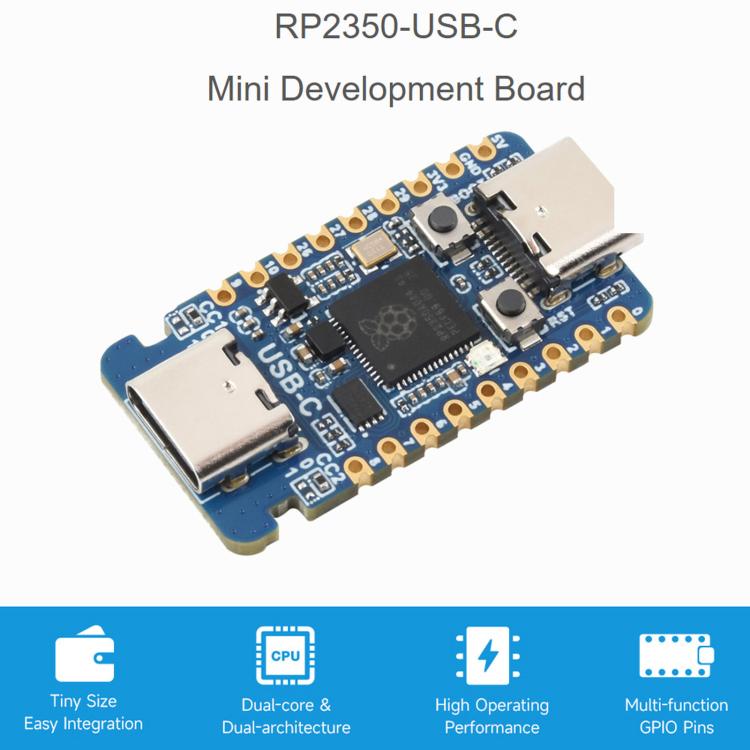 Waveshare RP2350-USB-C Microcontroller Development Board Dual-Core & Dual-Architecture, With PIO-USB Female Port, With PIO-USB Male Port