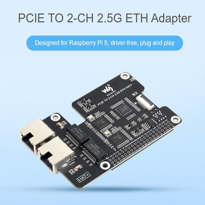 Waveshare PCIe TO 2-CH 2.5G ETH Adapter For Raspberry Pi 5 With Dual RTL8125 Chips, 34932