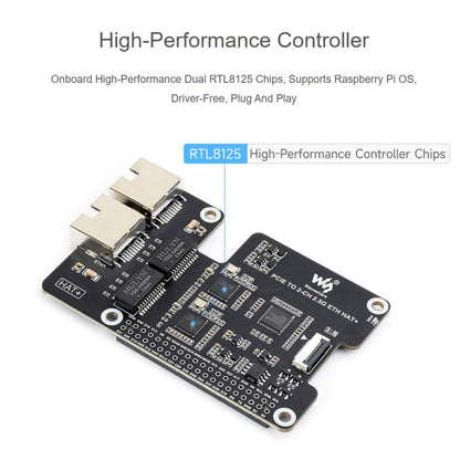 Waveshare PCIe TO 2-CH 2.5G ETH Adapter For Raspberry Pi 5 With Dual RTL8125 Chips, 34932