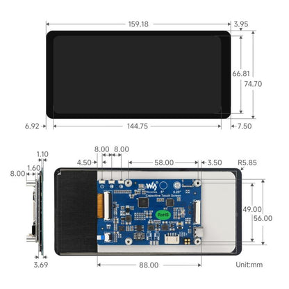 Waveshare 6.25inch DSI Capacitive Touch Display Type B 720 × 1560 Resolution IPS Panel, 35000