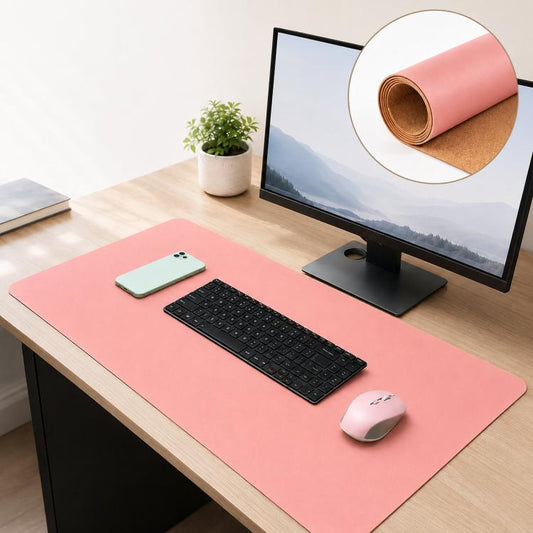 Dual-Sided Cork And Leather Desk Pad Reversible Large Desk Mat For Office And Home, 400 x 800mm, 300 x 600mm, 200 x 300mm, 180 x 220mm
