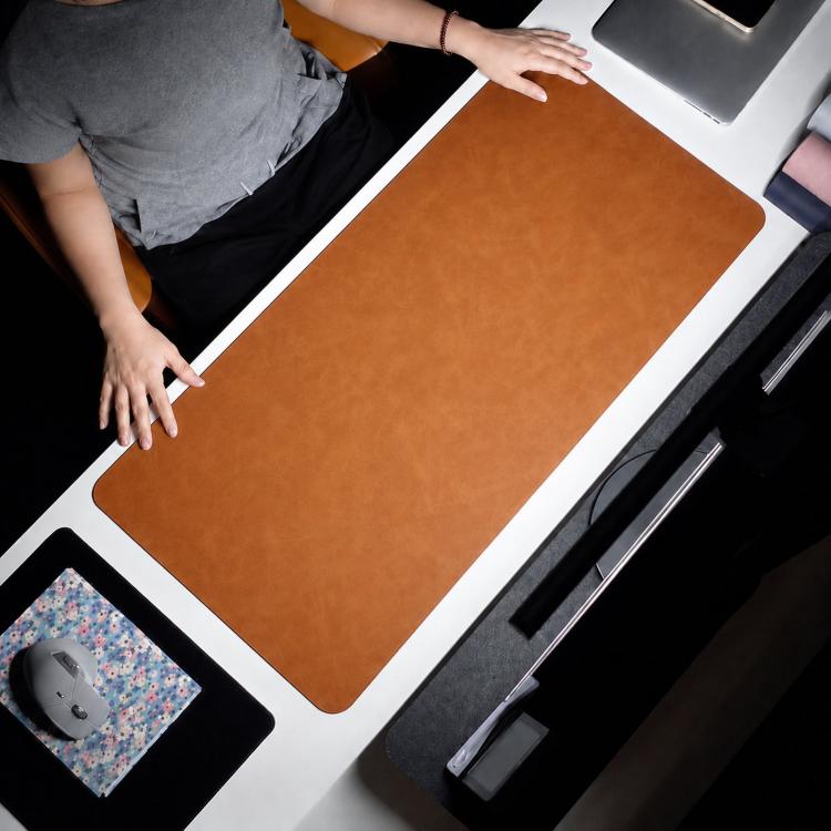 Crazy Horse Leather And Cork Desk Pad Stitched Edge Desk Mat With Matching Strap, 60x30cm, 70x35cm, 80x40cm, 90x45cm, 100x50cm, 120x60cm