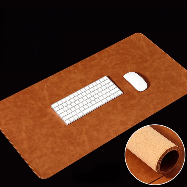 Crazy Horse Leather And Cork Desk Pad Stitched Edge Desk Mat With Matching Strap, 60x30cm, 70x35cm, 80x40cm, 90x45cm, 100x50cm, 120x60cm