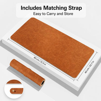 Crazy Horse Leather And Cork Desk Pad Stitched Edge Desk Mat With Matching Strap, 60x30cm, 70x35cm, 80x40cm, 90x45cm, 100x50cm, 120x60cm