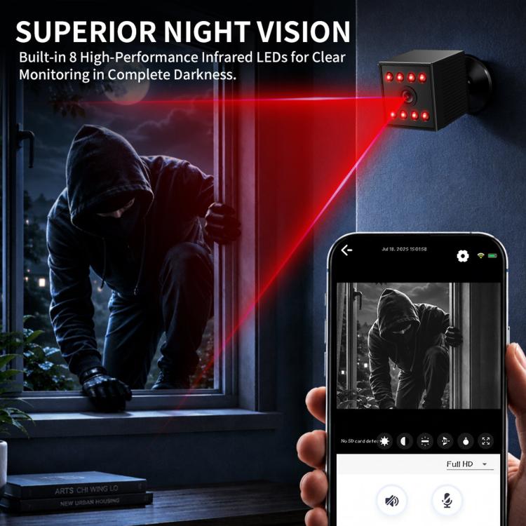 W10 Rechargeable Mini WiFi Camera Cordless 1080P Indoor Security Camera With Magnetic Base Night Vision, W10