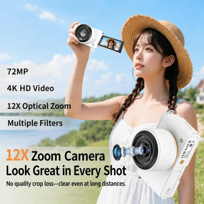 4K 72MP 12X Optical Zoom Digital Camera With 3.0-Inch Flip Screen And WiFi Beginner Vlogging Camera