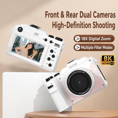 18X Zoom 8K Digital Camera for Vlogging with WiFi Dual Lens 80MP Autofocus Camera for Teens Students