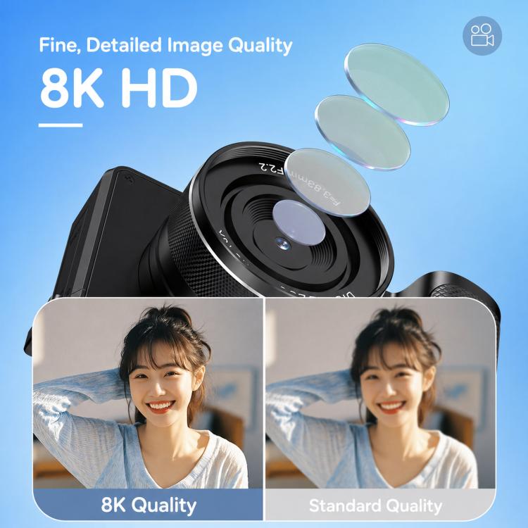 18X Zoom 8K Digital Camera for Vlogging with WiFi Dual Lens 80MP Autofocus Camera for Teens Students